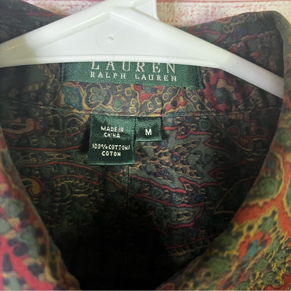 Lauren Ralph Lauren 100% Cotton Paisley Long Sleeve Button Down Shirt Medium - Picture 2 of 5